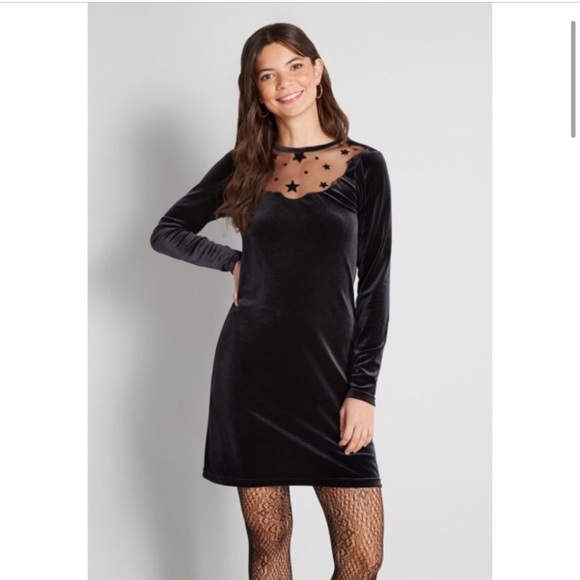 NWT ModCloth Beyond the Shade of Night Stars Mini Dress Black Velvet Size Medium - Picture 1 of 10
